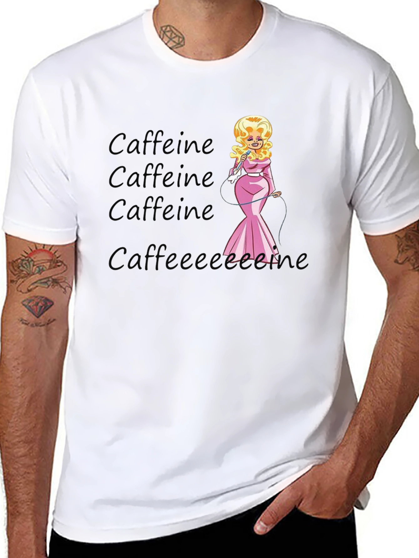 Camiseta Negra de Café con Diseño Dolly Parton