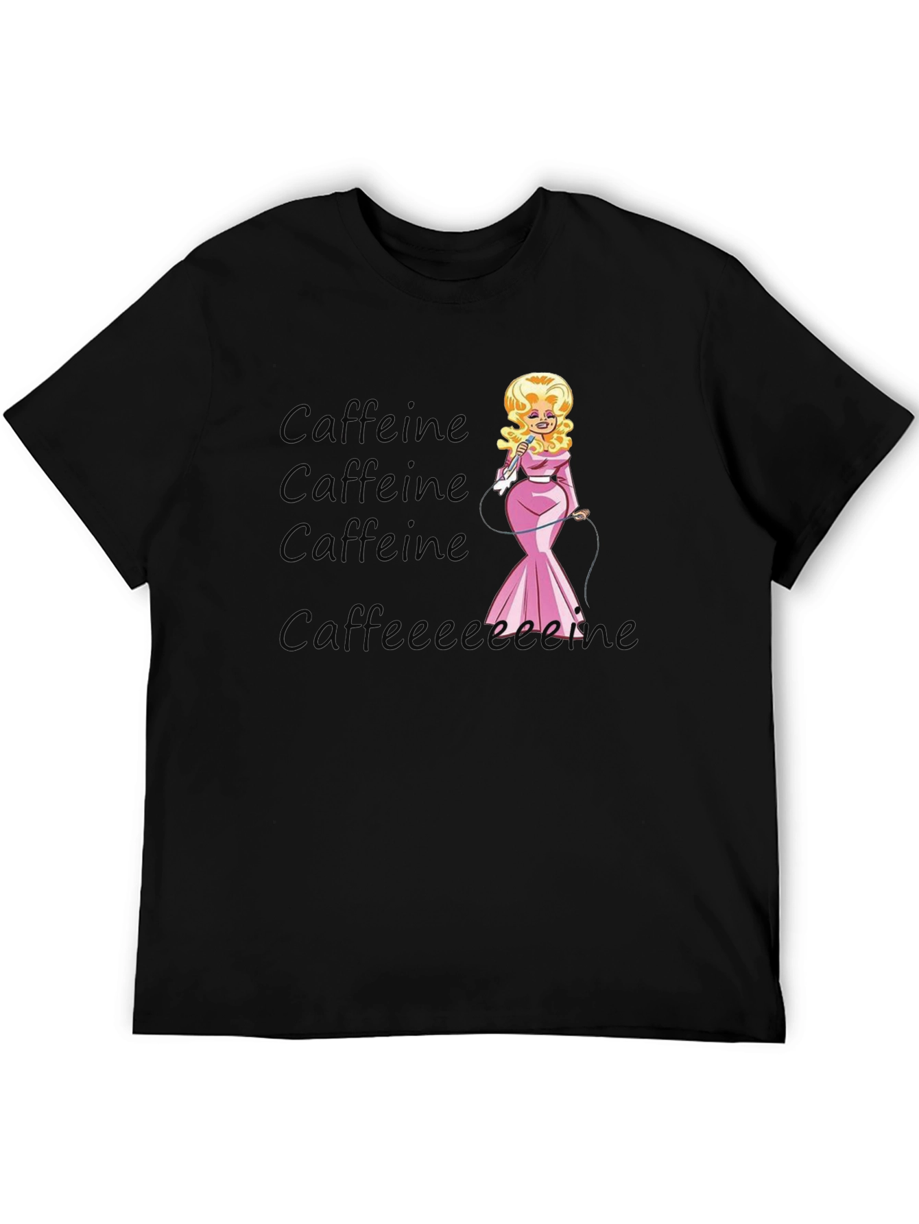 Camiseta Negra de Café con Diseño Dolly Parton