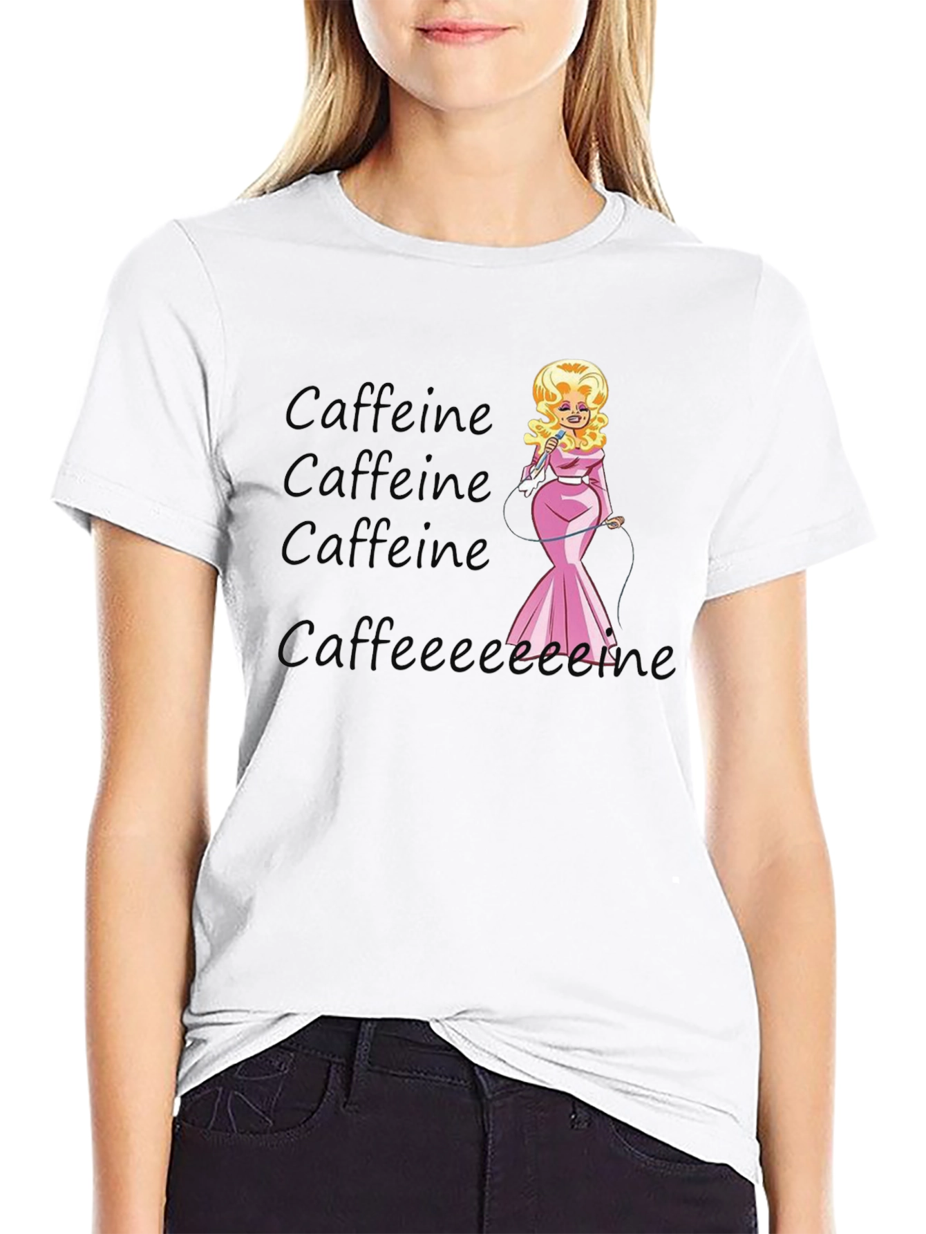 Camiseta Negra de Café con Diseño Dolly Parton
