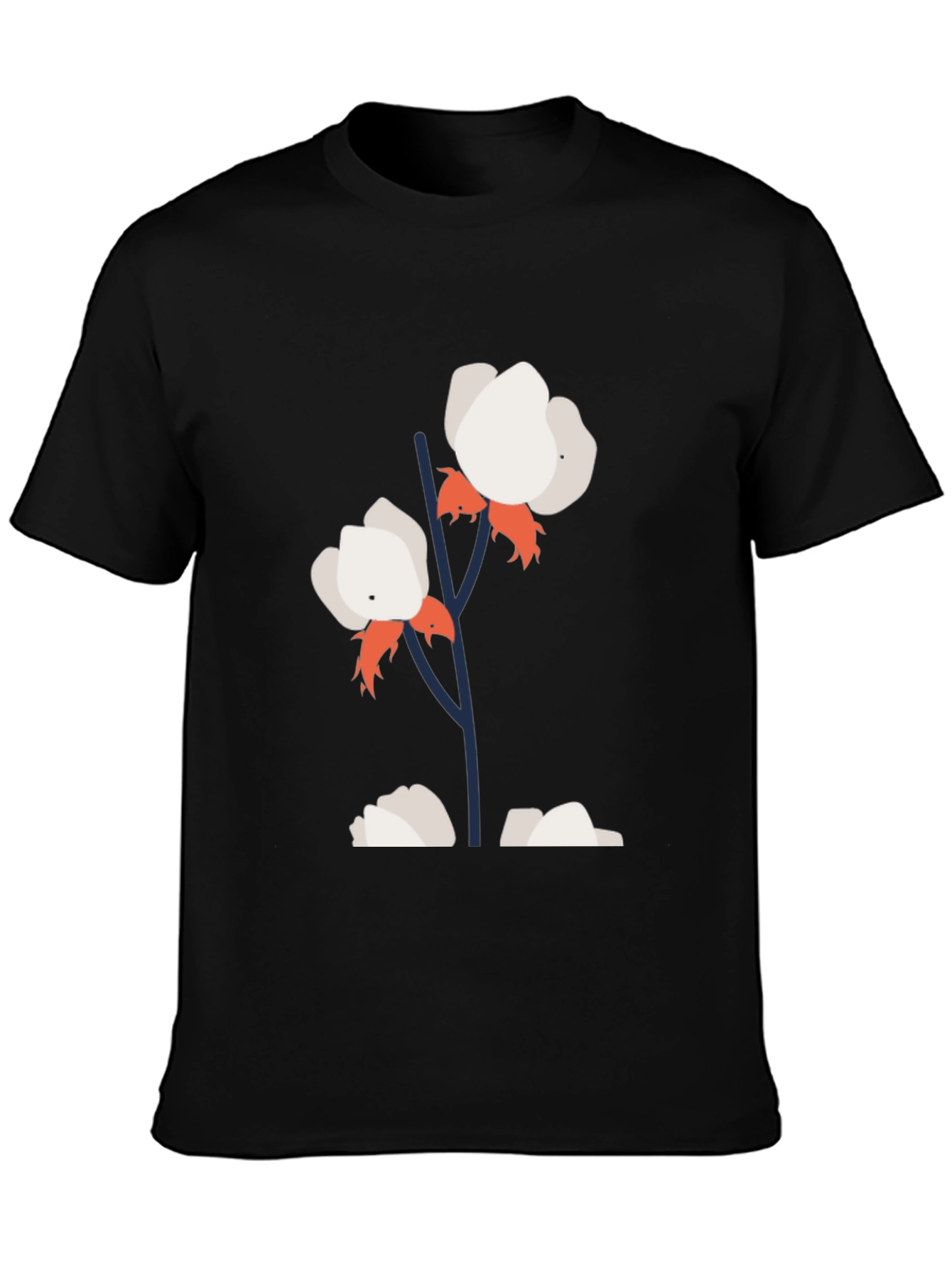 Camiseta Negra con Diseño de Algodón Floral