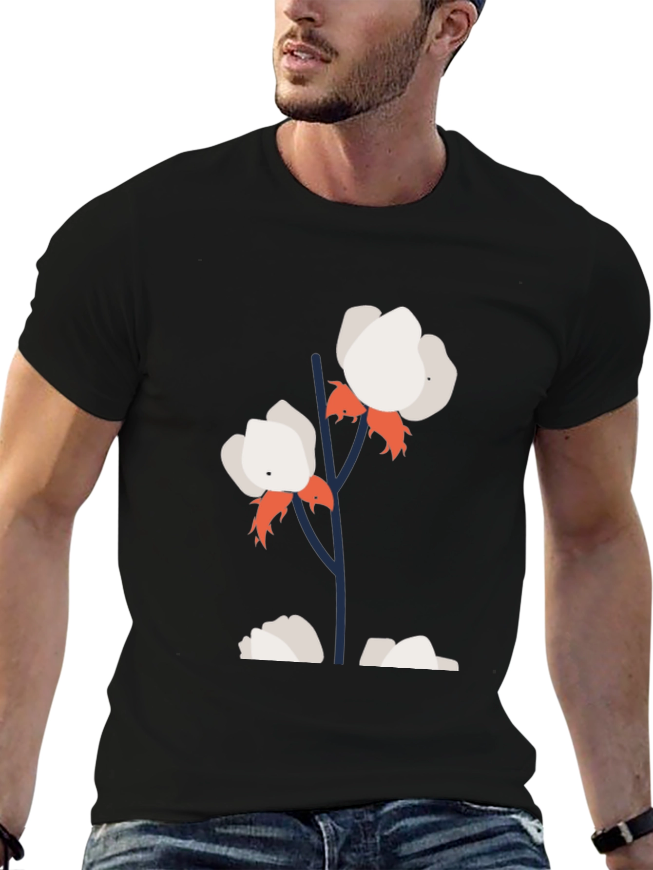 Camiseta Negra con Diseño de Algodón Floral