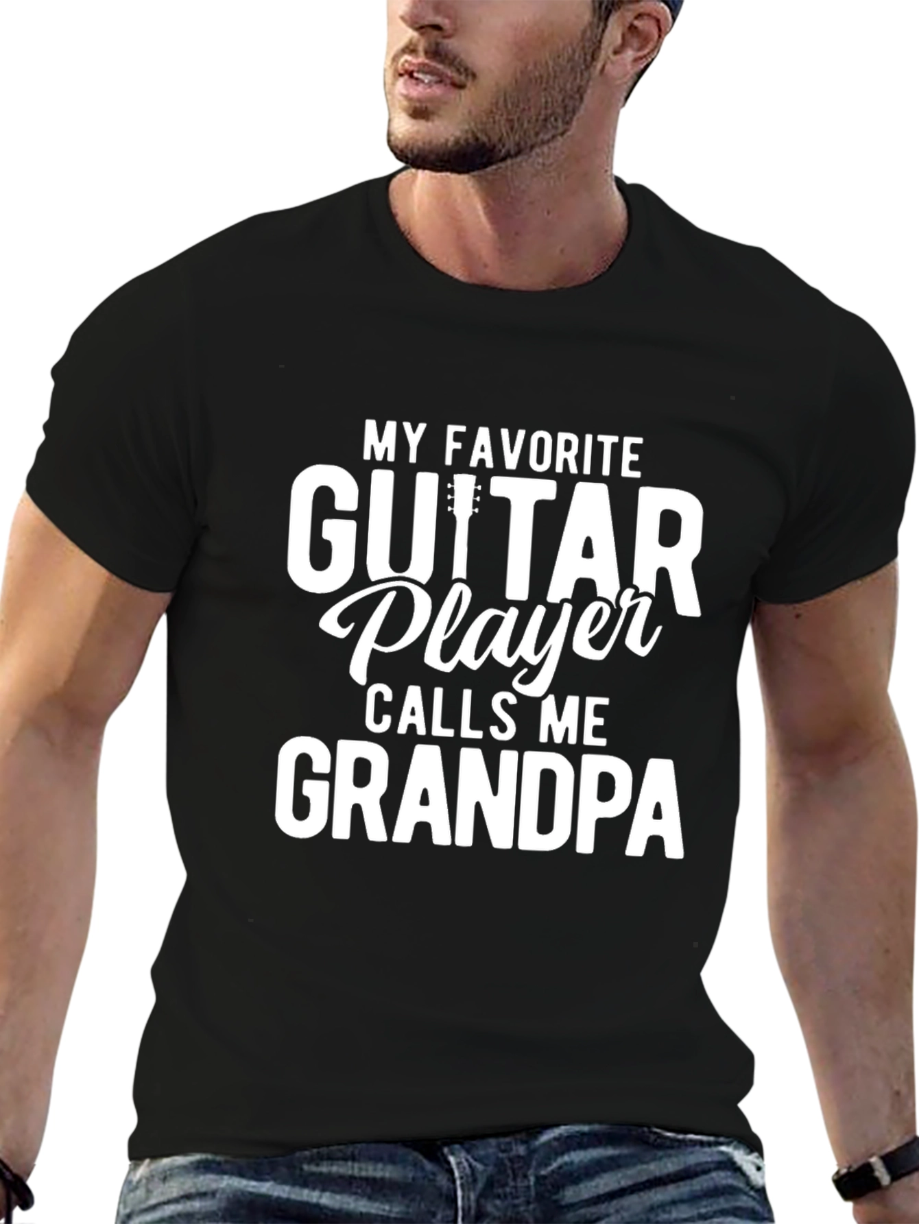 Camiseta Negra Guitar Player Grandpa