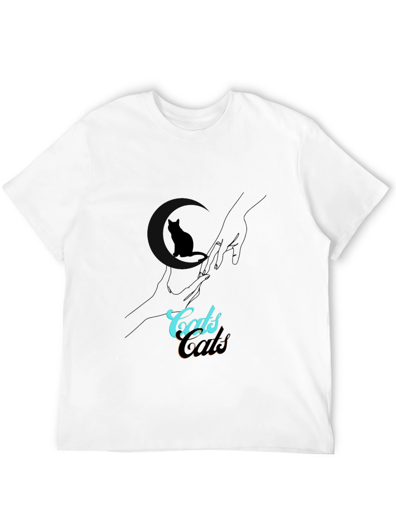 Camiseta Negra con Diseño de Gato y Texto Cats