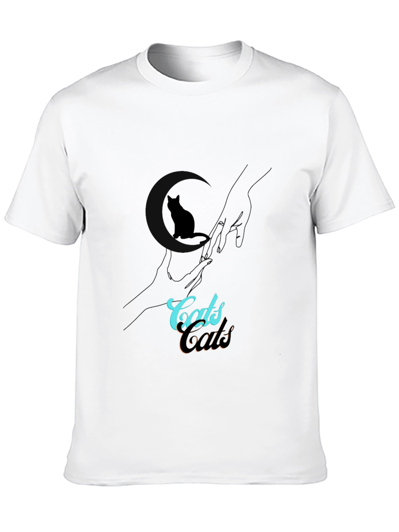 Camiseta Negra con Diseño de Gato y Texto Cats