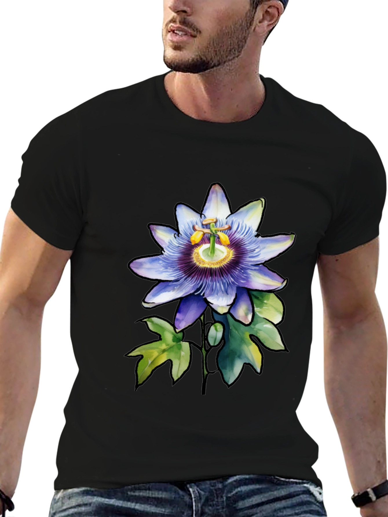 Camiseta Negra con Flor de Pasión