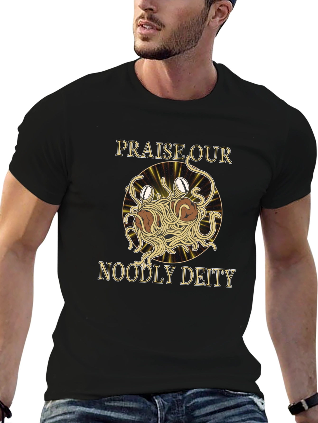 Camiseta Negra Flying Spaghetti Monster