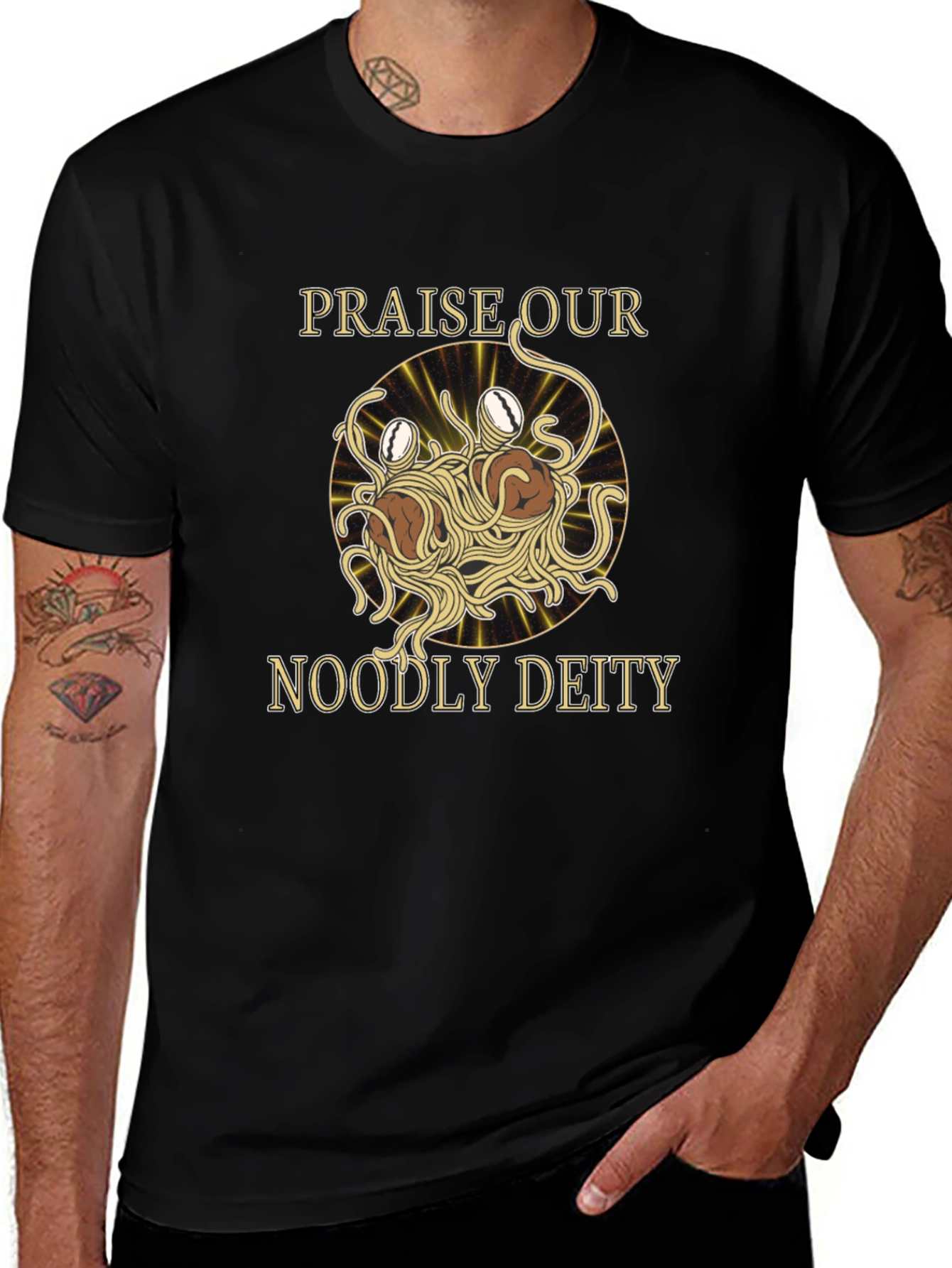 Camiseta Negra Flying Spaghetti Monster