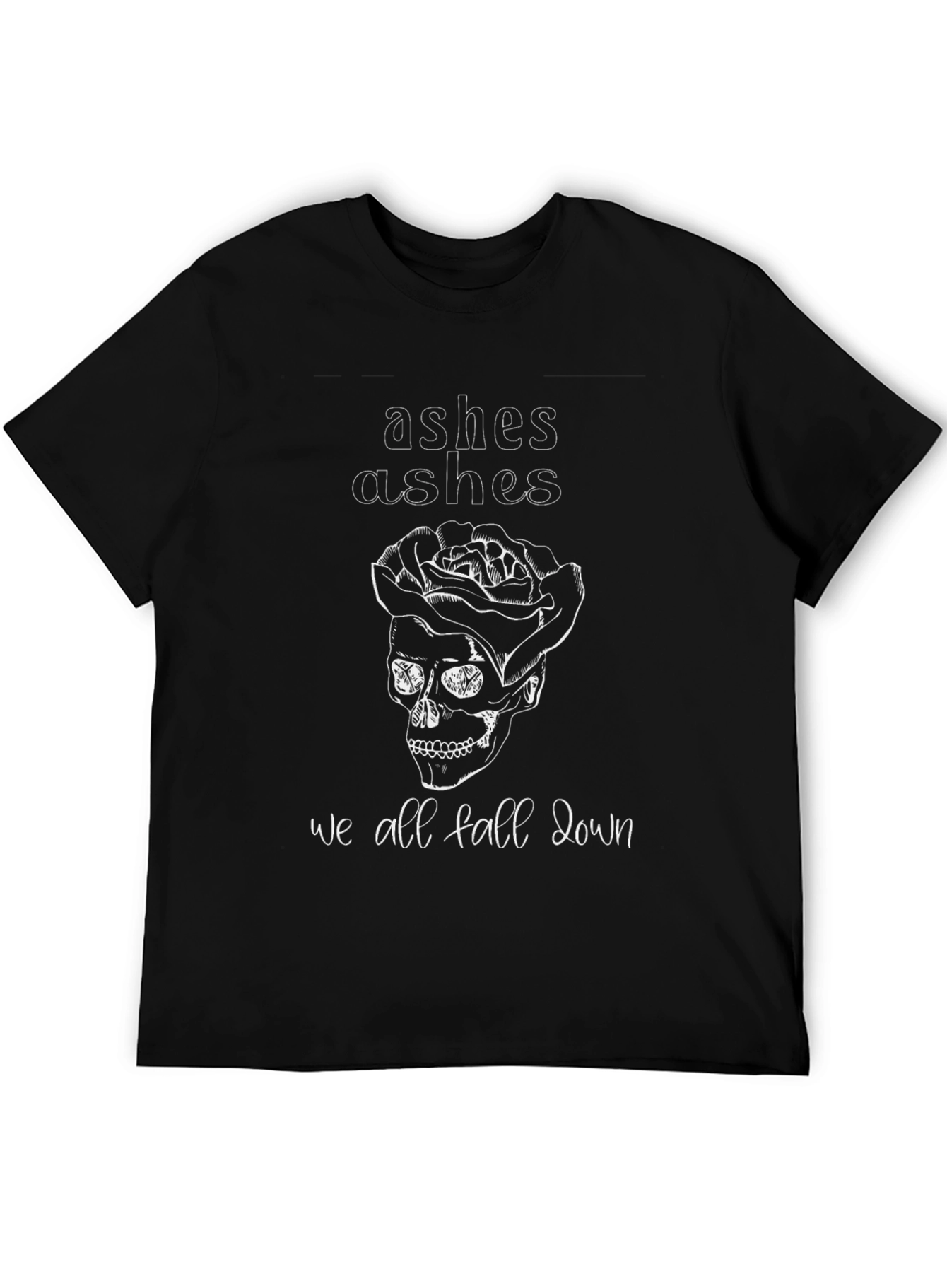 Camiseta Negra con Estampado de Calavera y Rosas