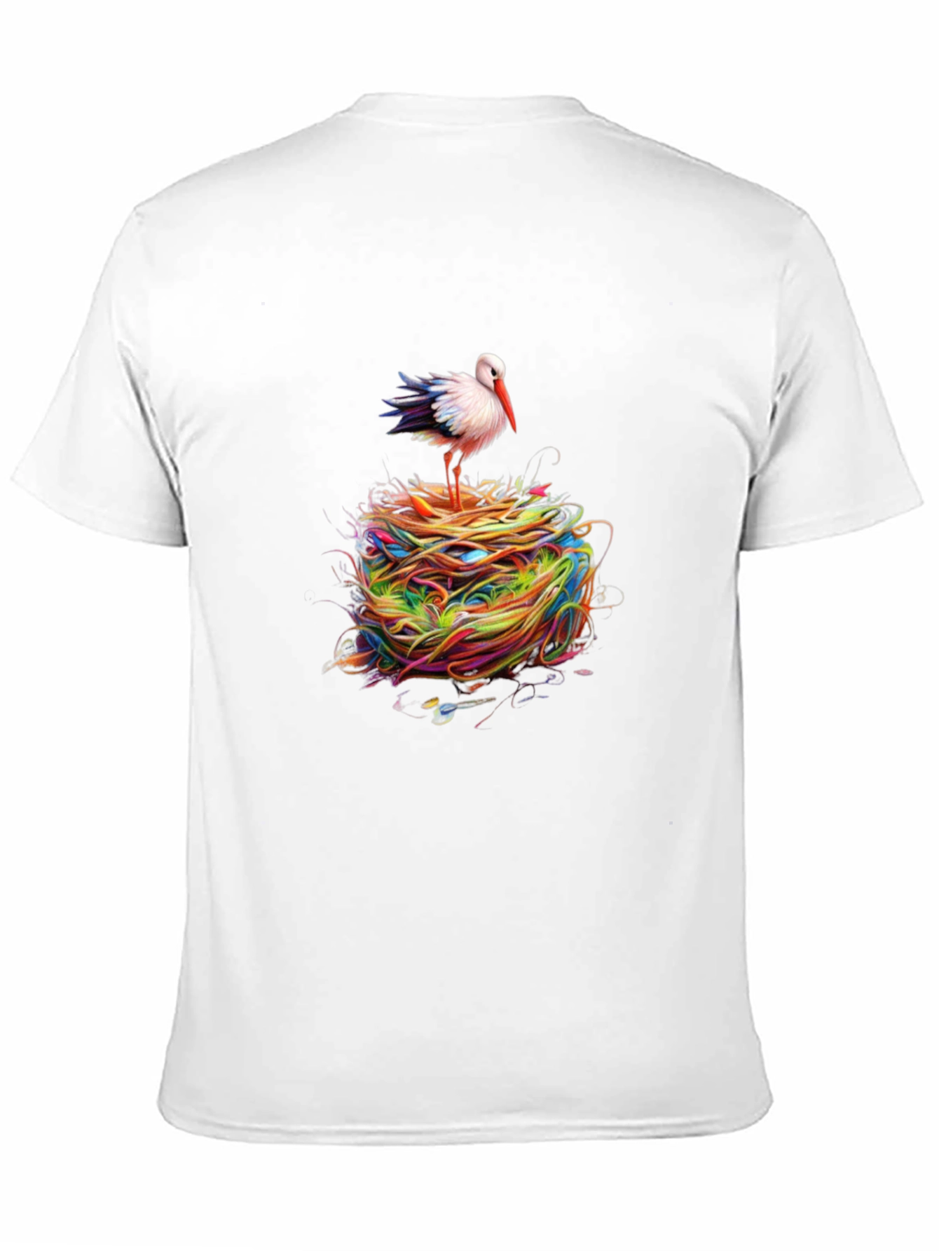 Camiseta Negra con Diseño de Cigüeña Abstracta