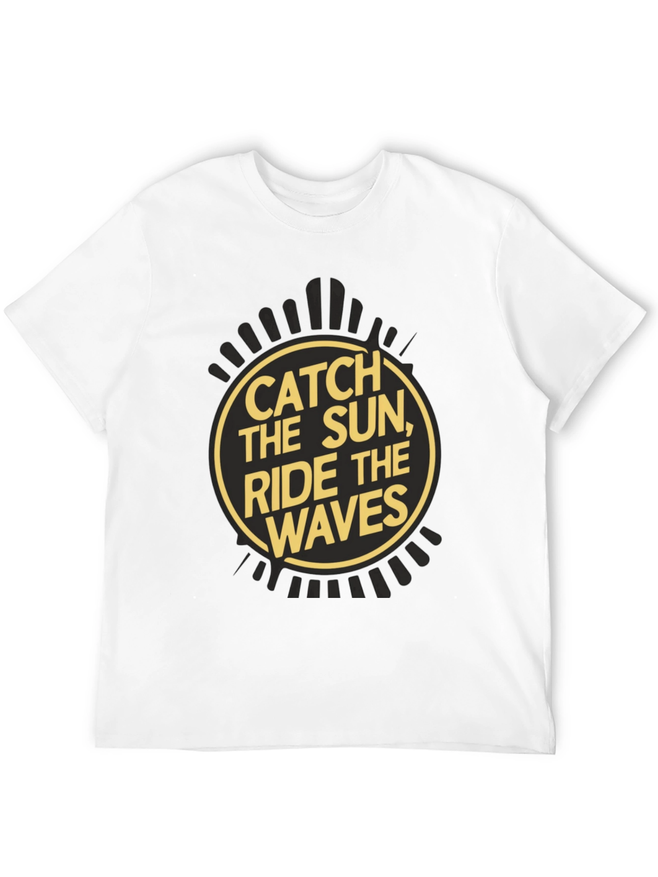Camiseta Negra Estampada Catch the Sun Ride the Waves