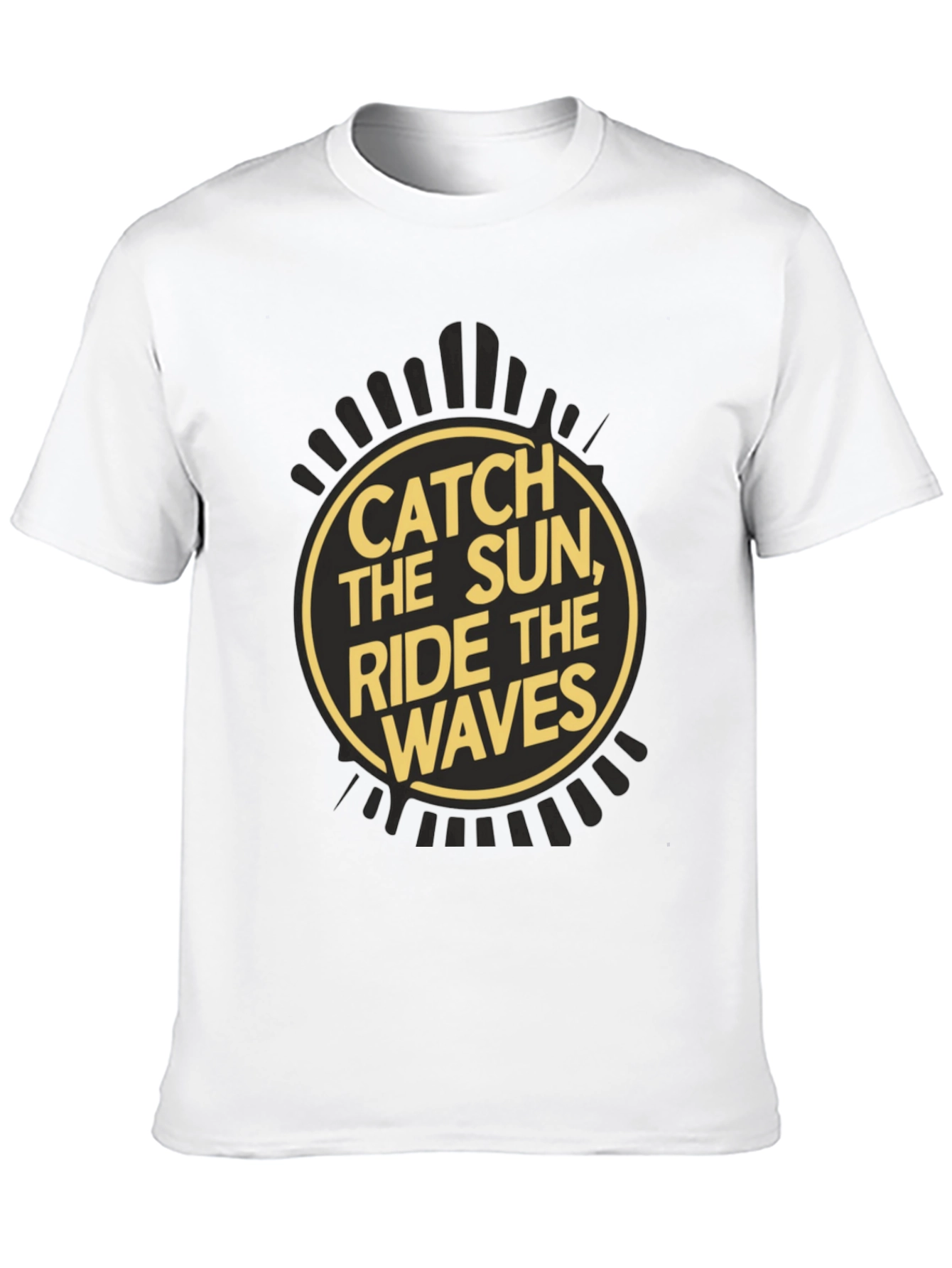 Camiseta Negra Estampada Catch the Sun Ride the Waves