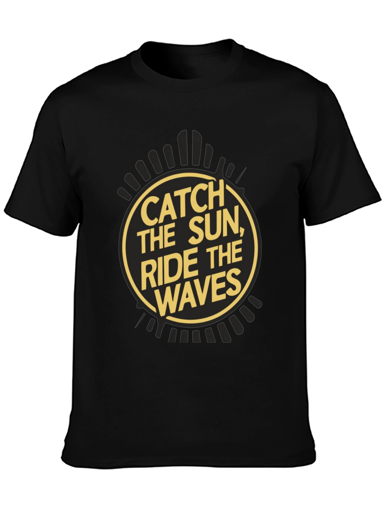 Camiseta Negra Estampada Catch the Sun Ride the Waves