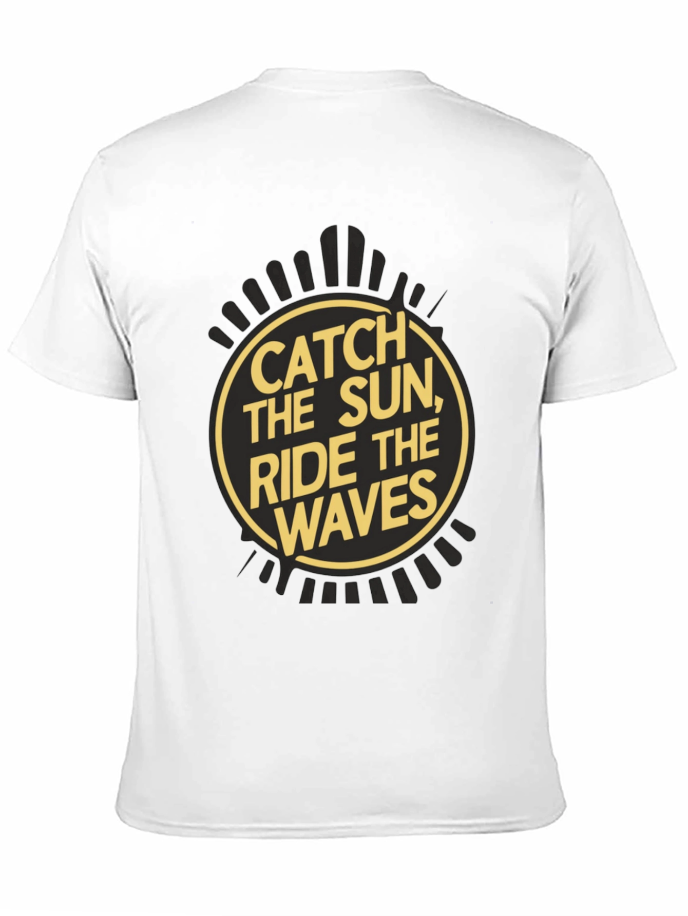 Camiseta Negra Estampada Catch the Sun Ride the Waves
