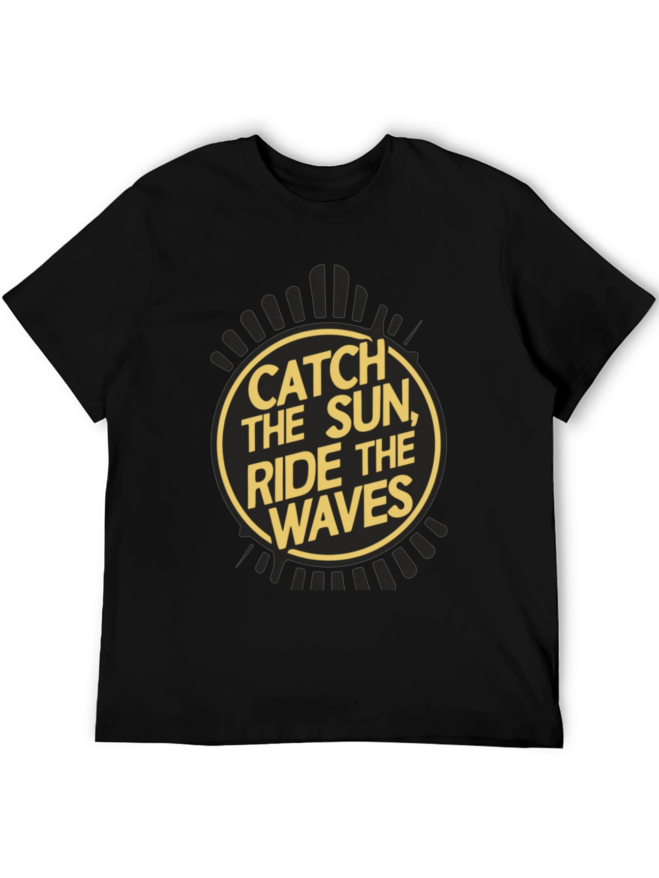 Camiseta Negra Estampada Catch the Sun Ride the Waves