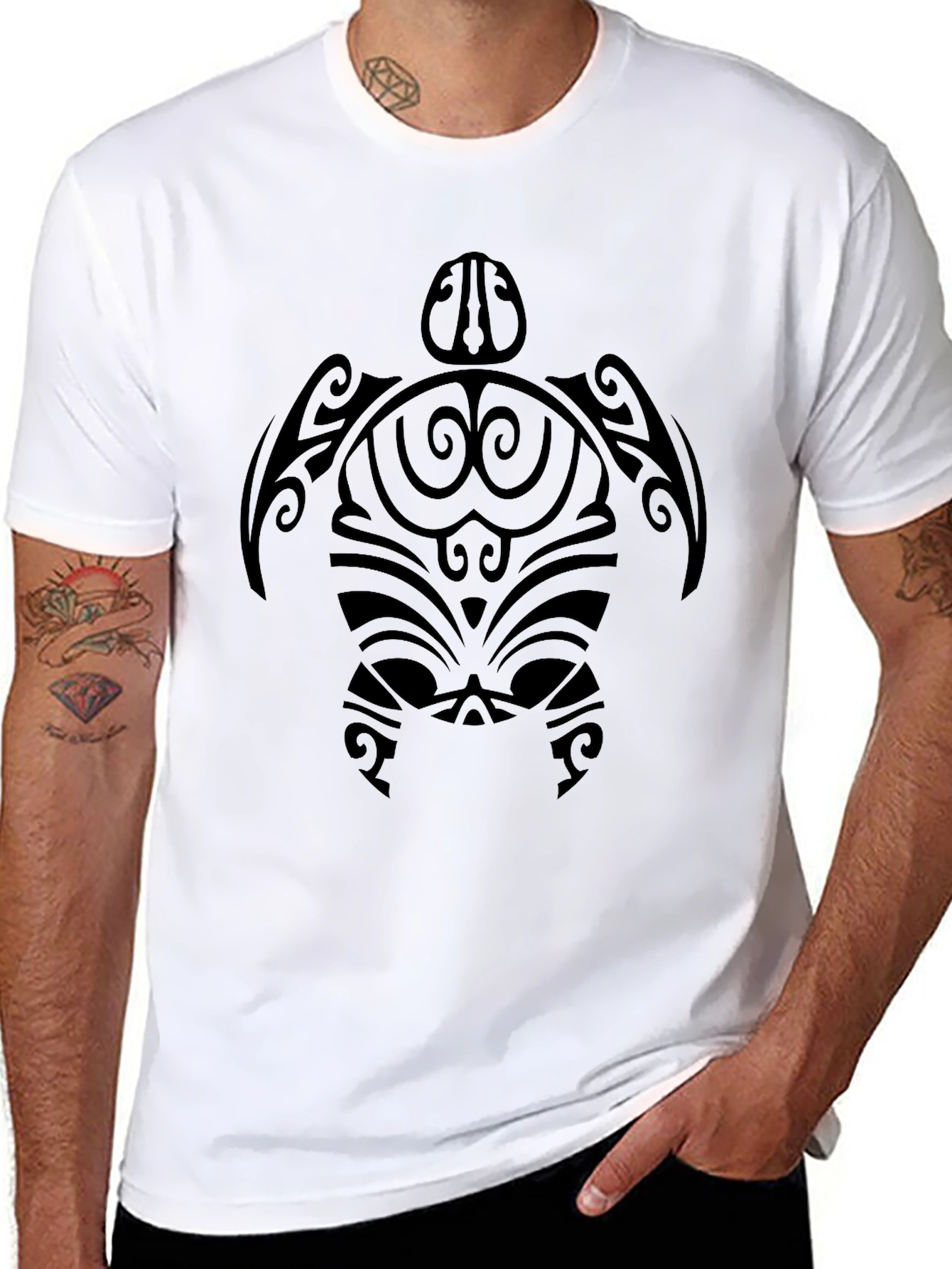 Camiseta Negra Hombre Diseño Tribal Tortuga