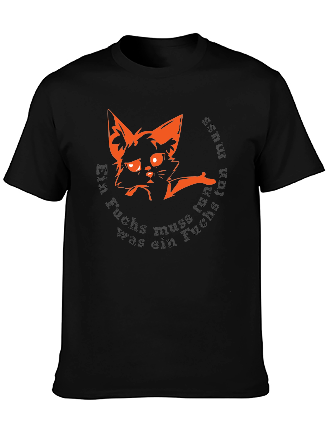 Camiseta Negra con Diseño de Zorro Naranja