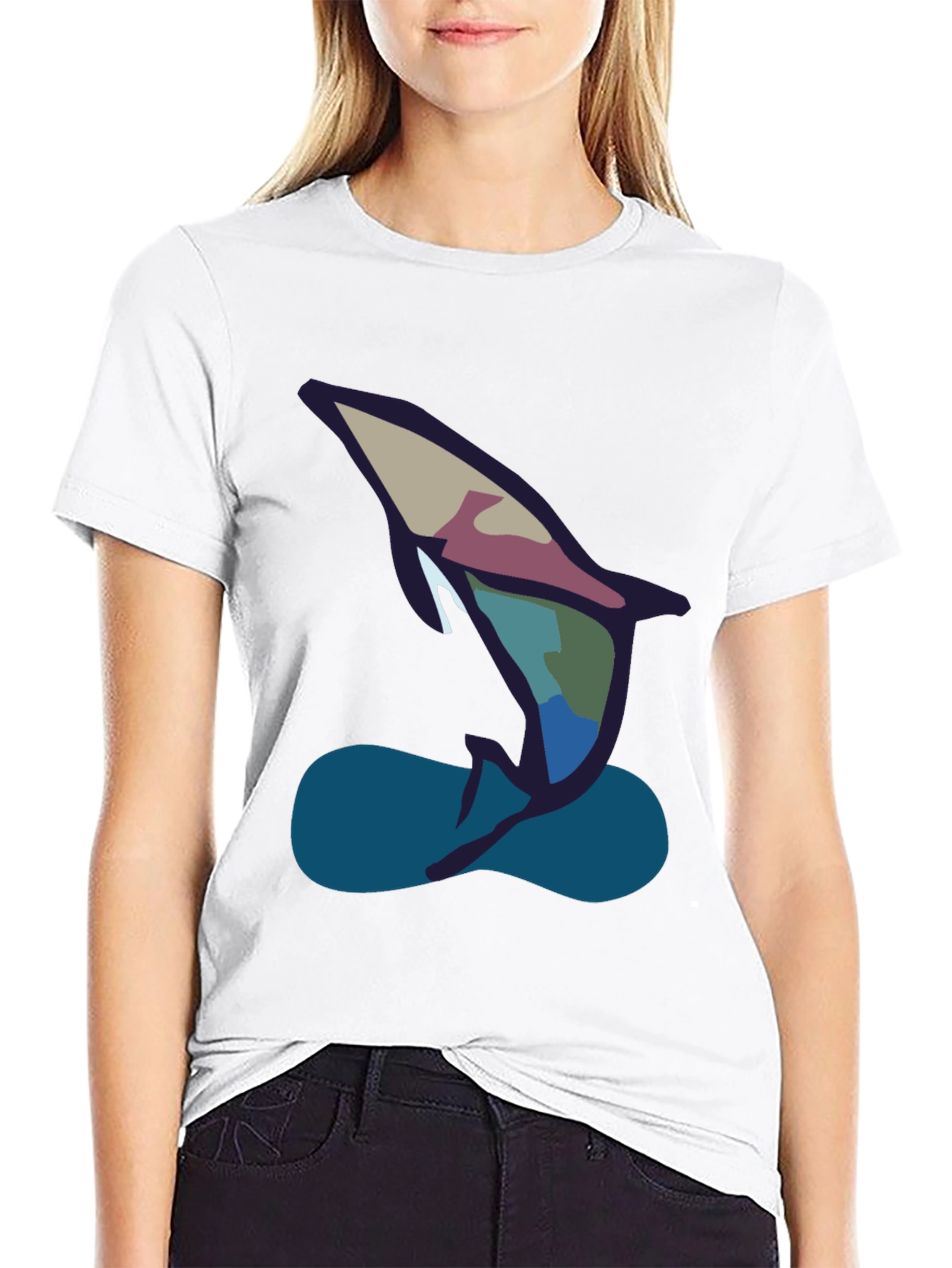 Camiseta Negra con Diseño Abstracto de Delfín