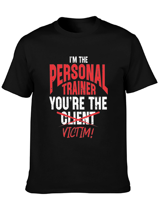 Camiseta Negra Divertida: Entrenador Personal ¡Víctima!