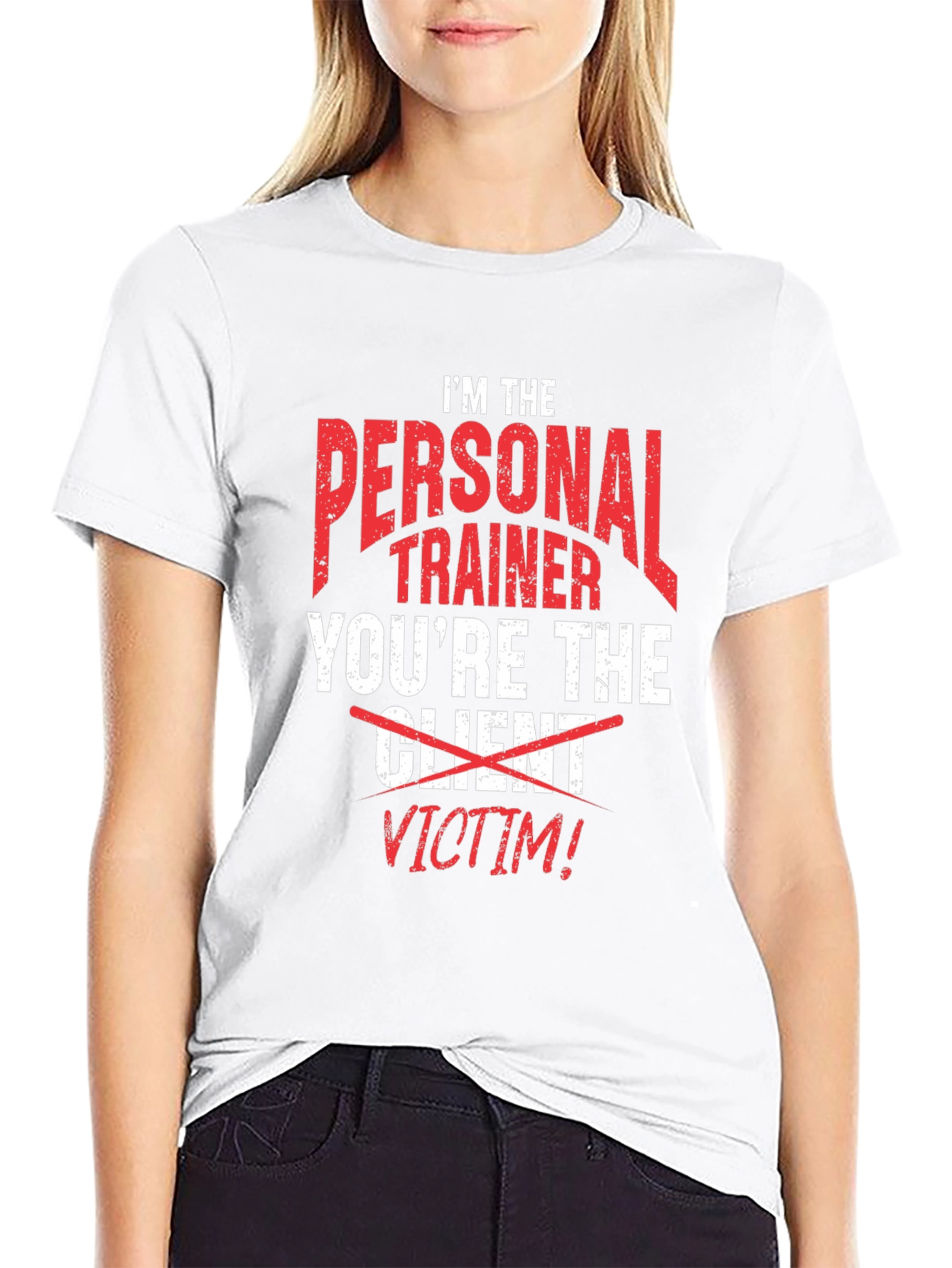 Camiseta Negra Divertida: Entrenador Personal ¡Víctima!