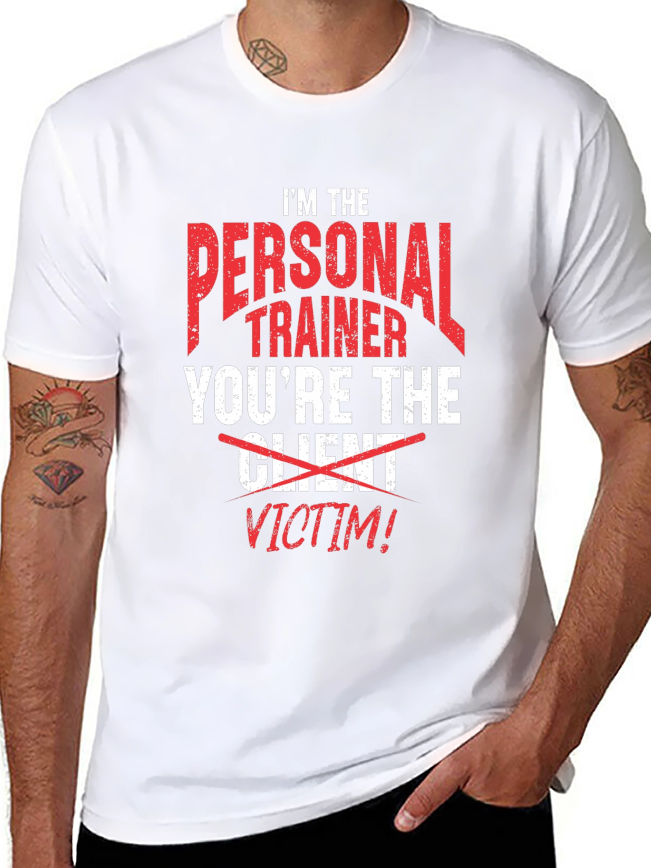 Camiseta Negra Divertida: Entrenador Personal ¡Víctima!