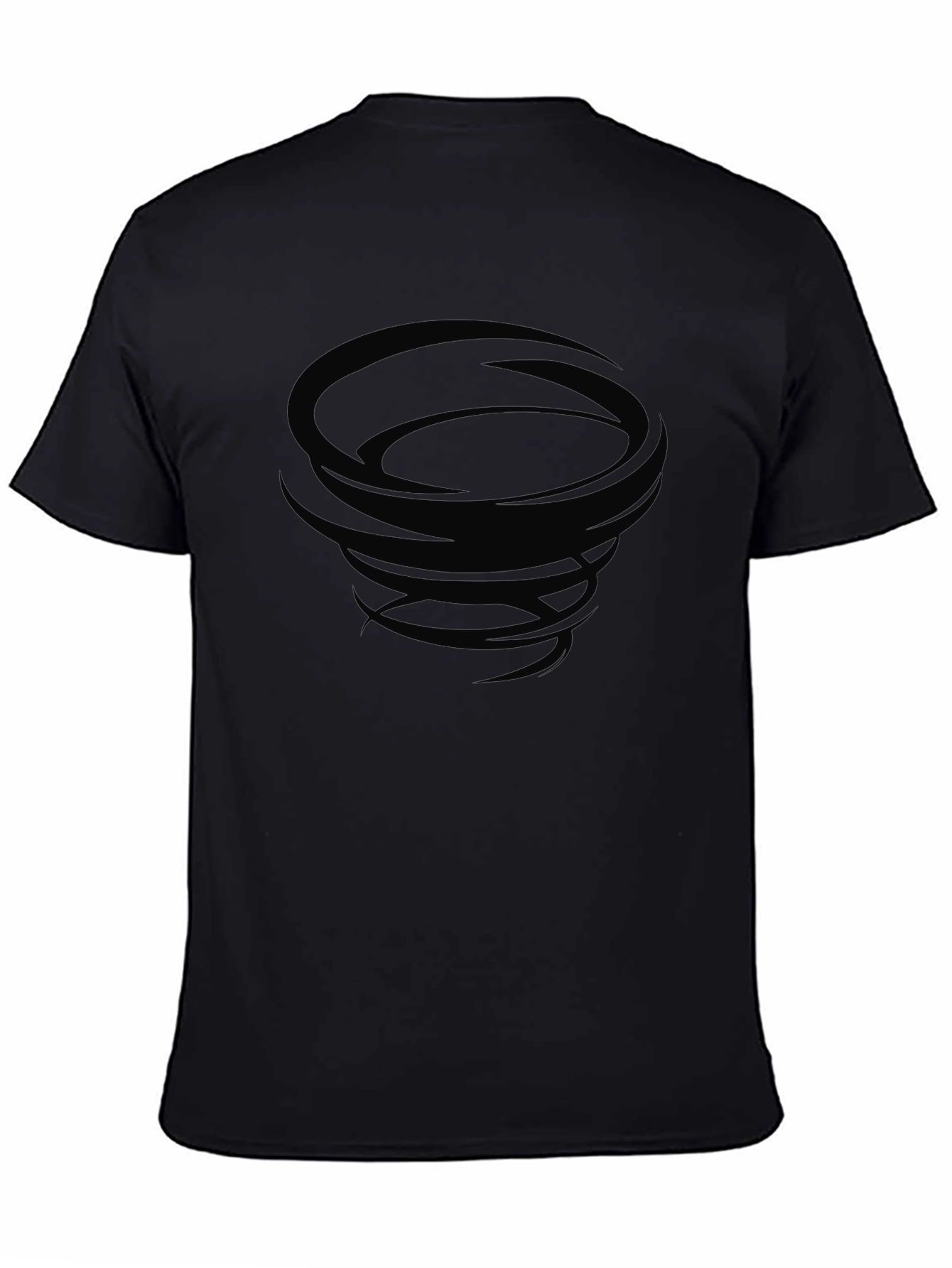 Camiseta Negra con Diseño de Tornado Abstracto