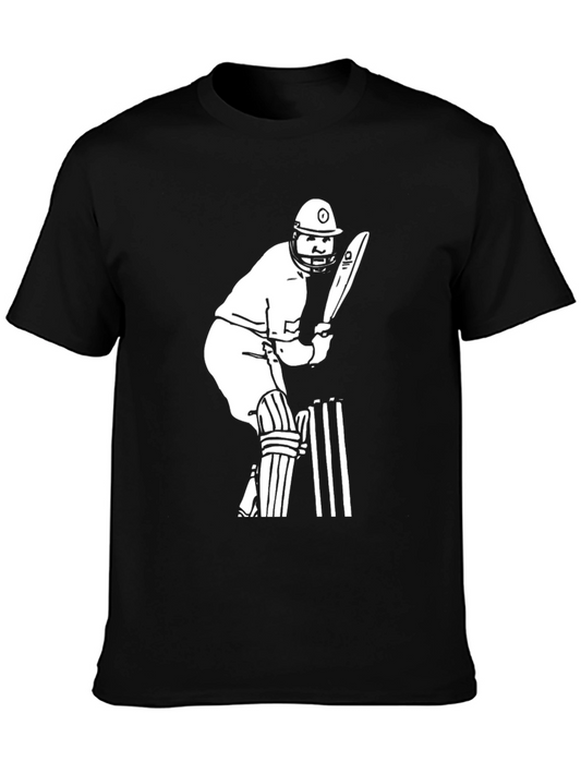 Camiseta Negra Algodón con Diseño de Jugador de Cricket