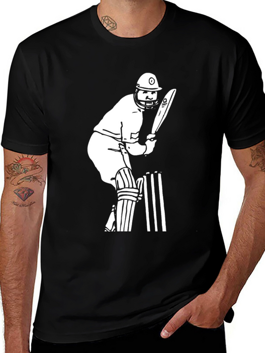 Camiseta Negra Algodón con Diseño de Jugador de Cricket