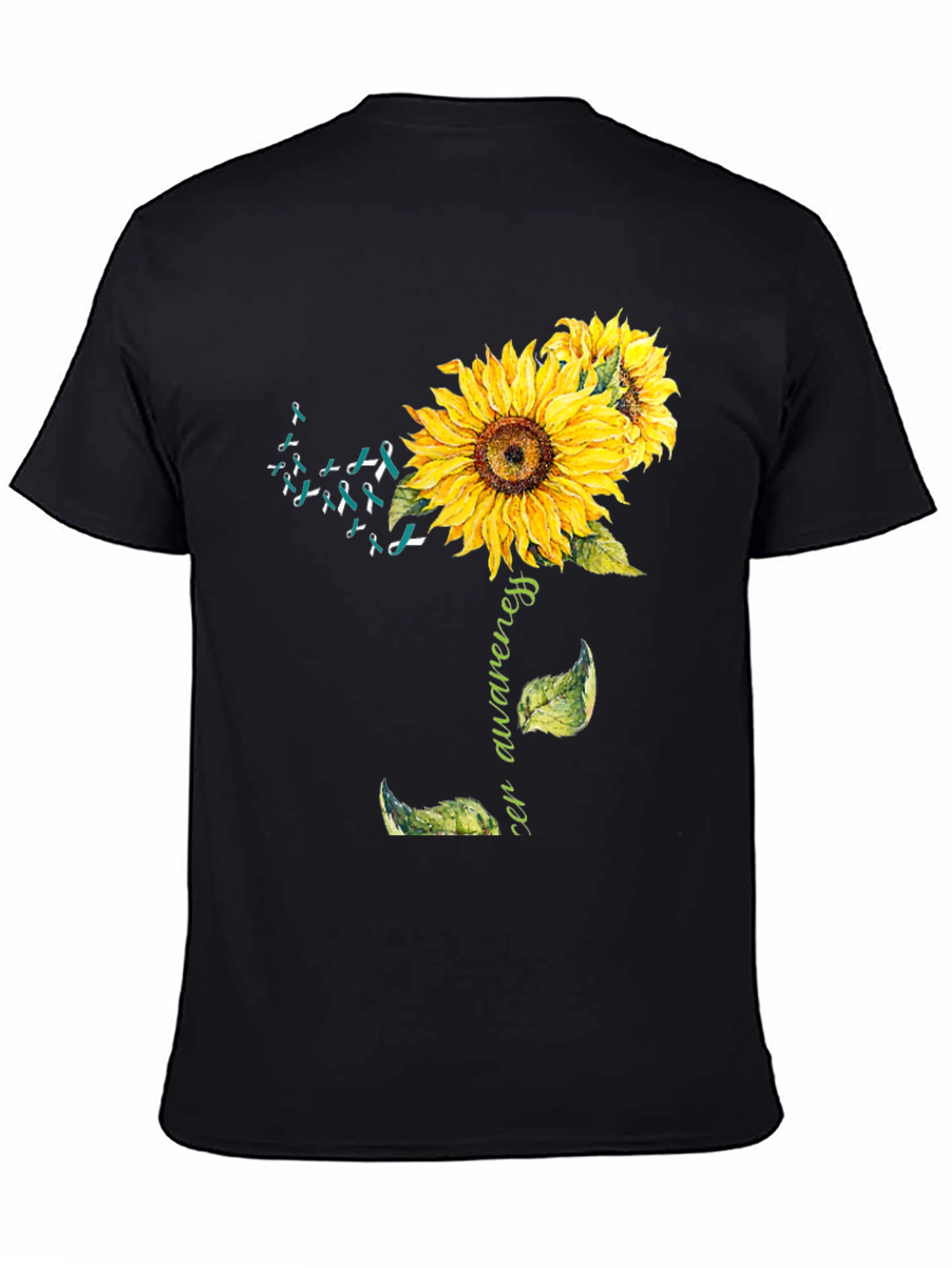 Camiseta Negra Girasol Conciencia Cáncer