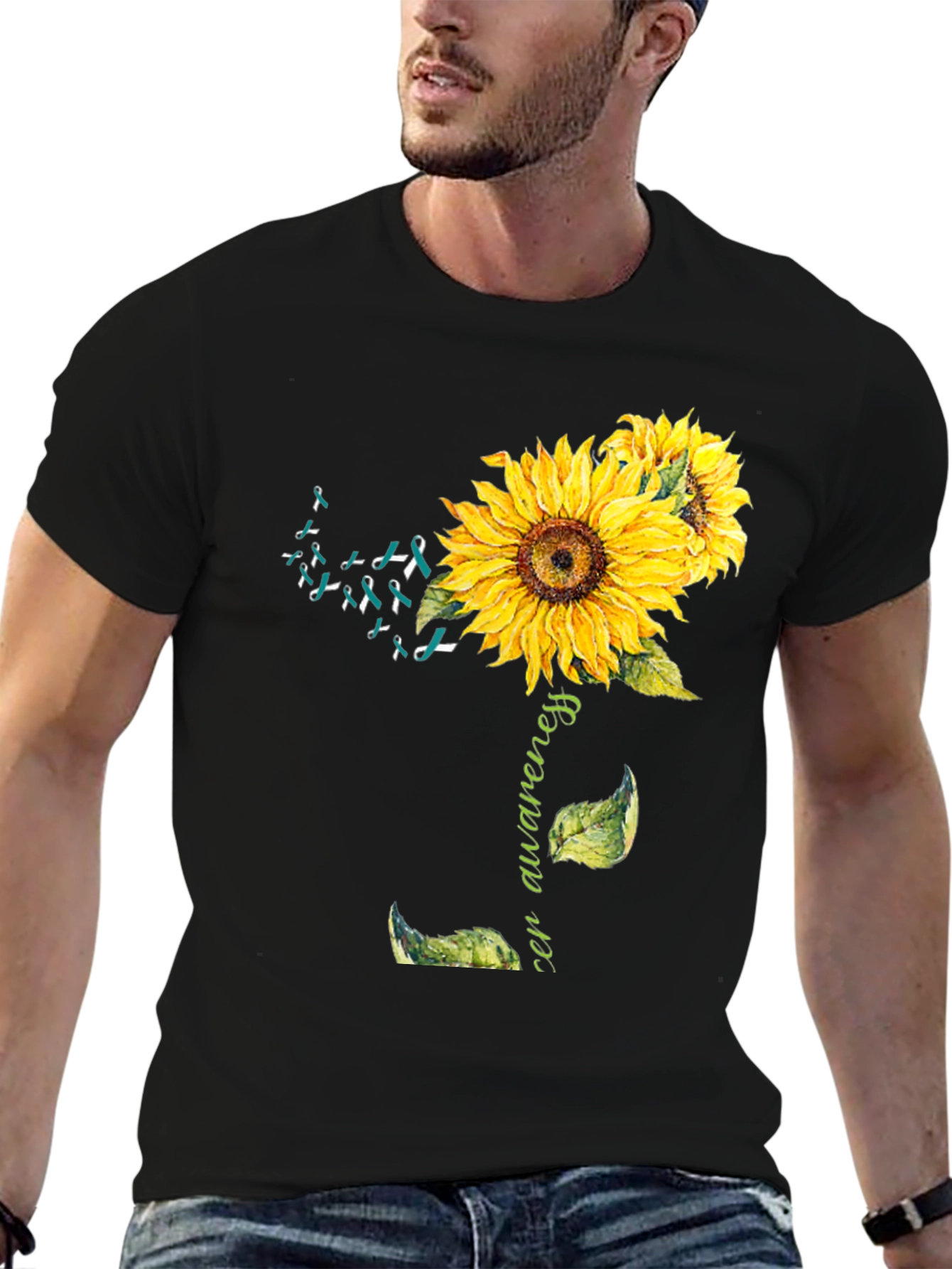 Camiseta Negra Girasol Conciencia Cáncer