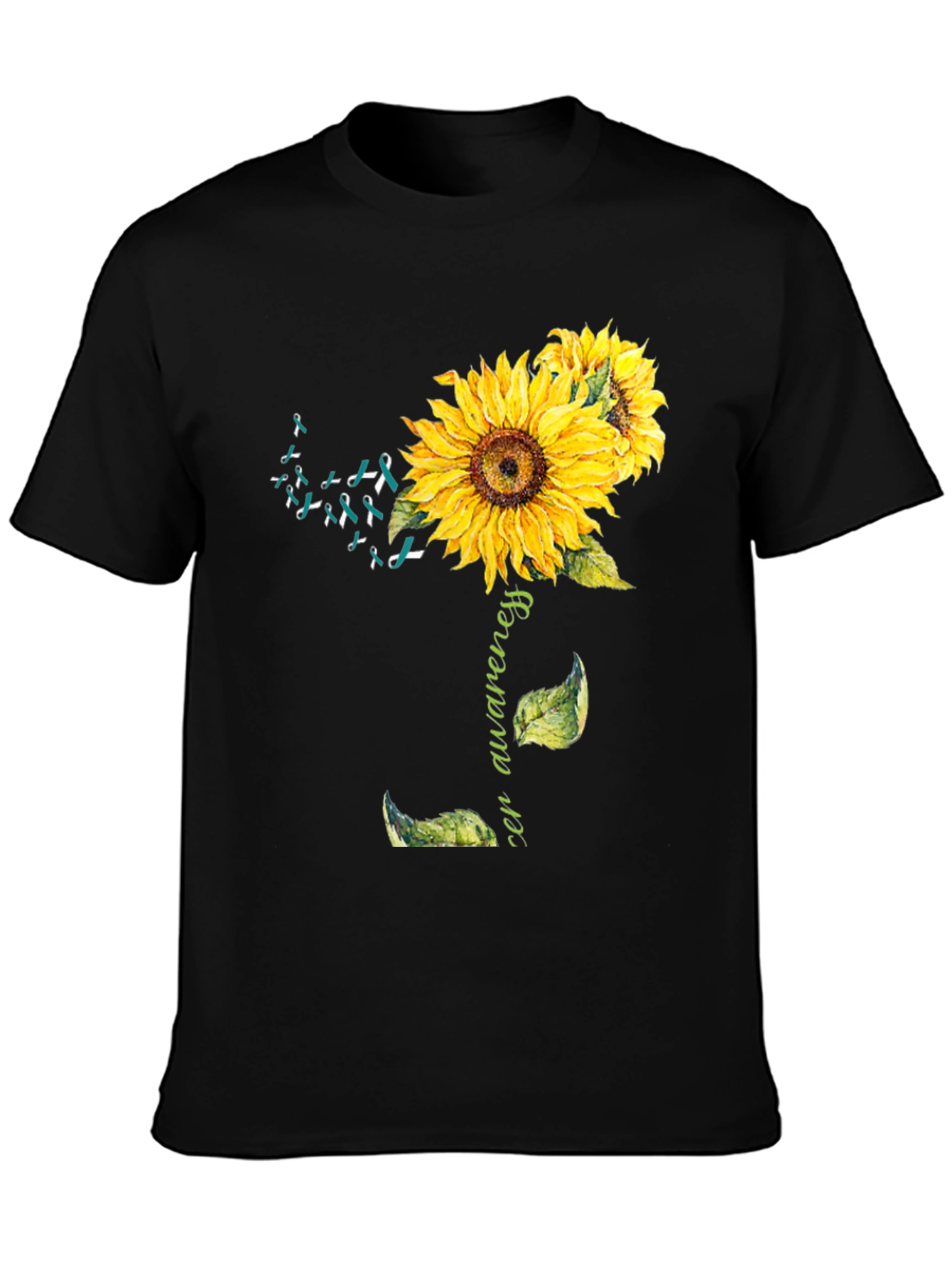 Camiseta Negra Girasol Conciencia Cáncer