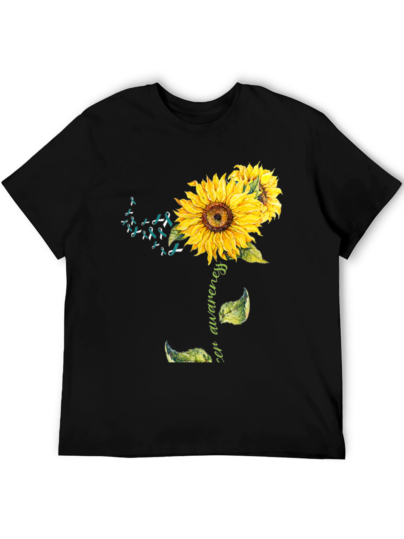 Camiseta Negra Girasol Conciencia Cáncer