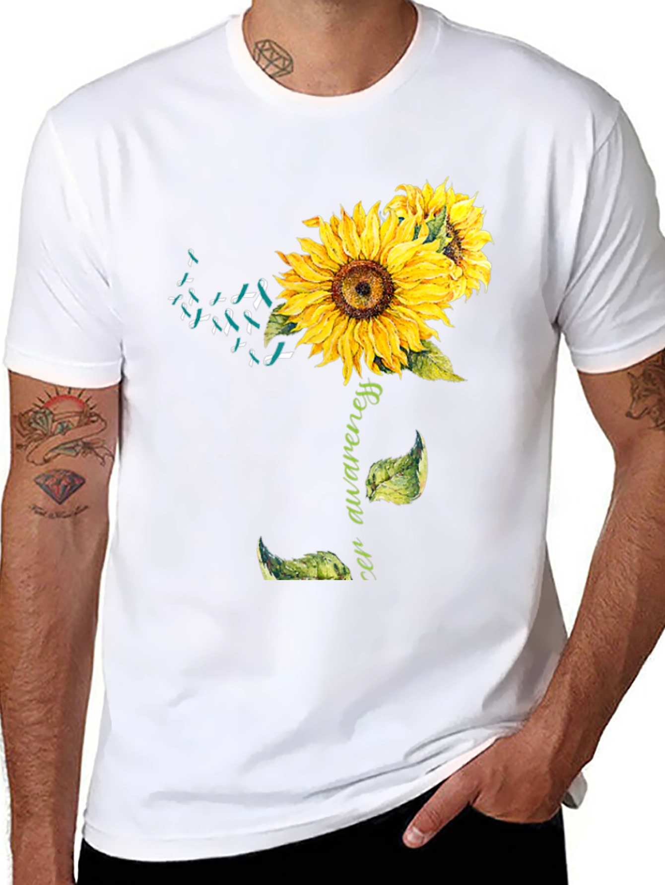 Camiseta Negra Girasol Conciencia Cáncer