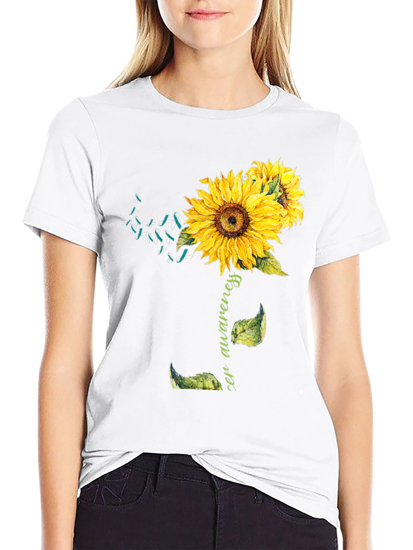 Camiseta Negra Girasol Conciencia Cáncer