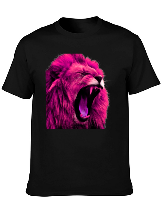 Camiseta Negra con León Fucsia Imponente