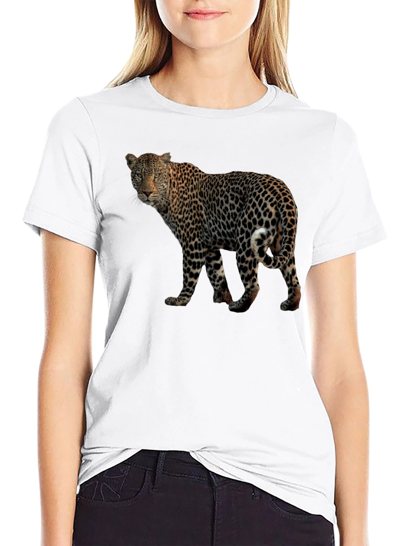 Camiseta Negra con Estampado de Leopardo