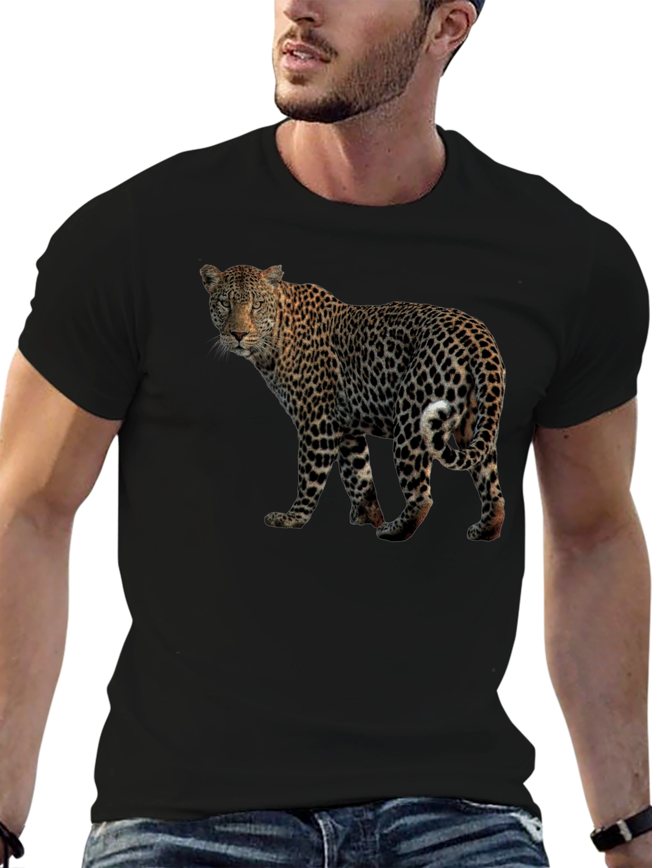 Camiseta Negra con Estampado de Leopardo