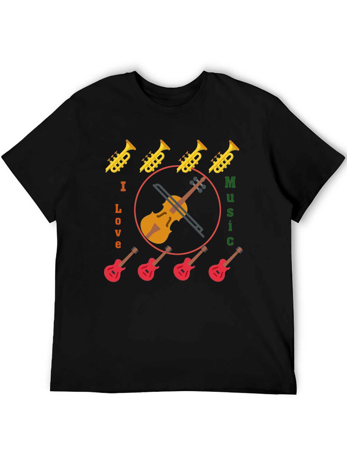 Camiseta Negra I Love Music con Diseño Musical