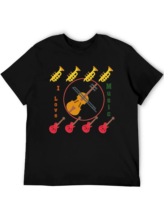 Camiseta Negra I Love Music con Diseño Musical