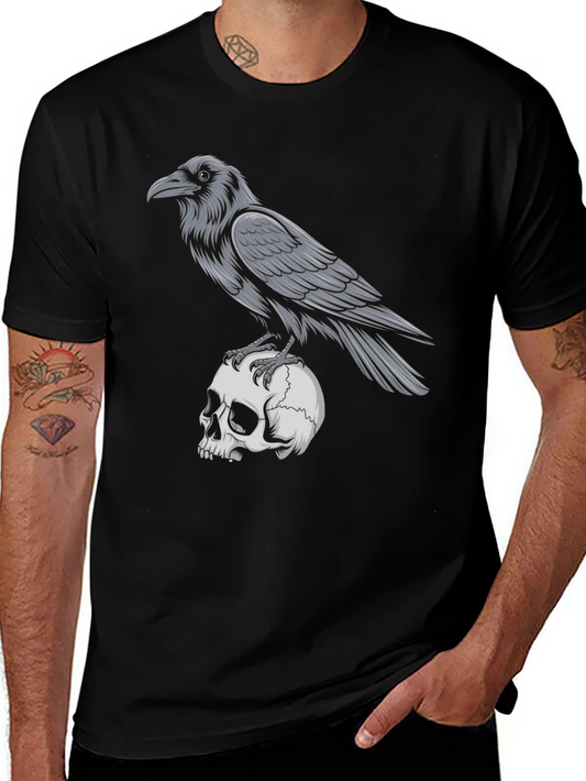 Camiseta Negra Cuervo y Calavera - Estilo Gótico