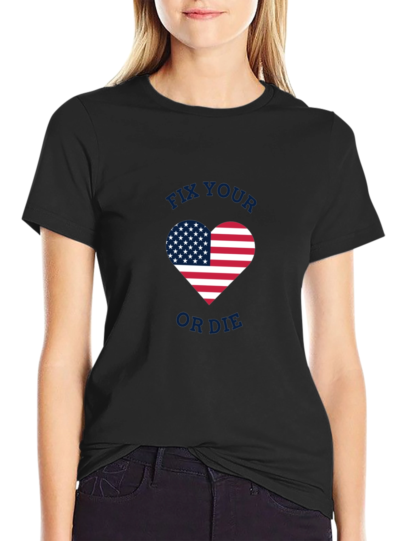 Camiseta Negra con Corazón Patriótico