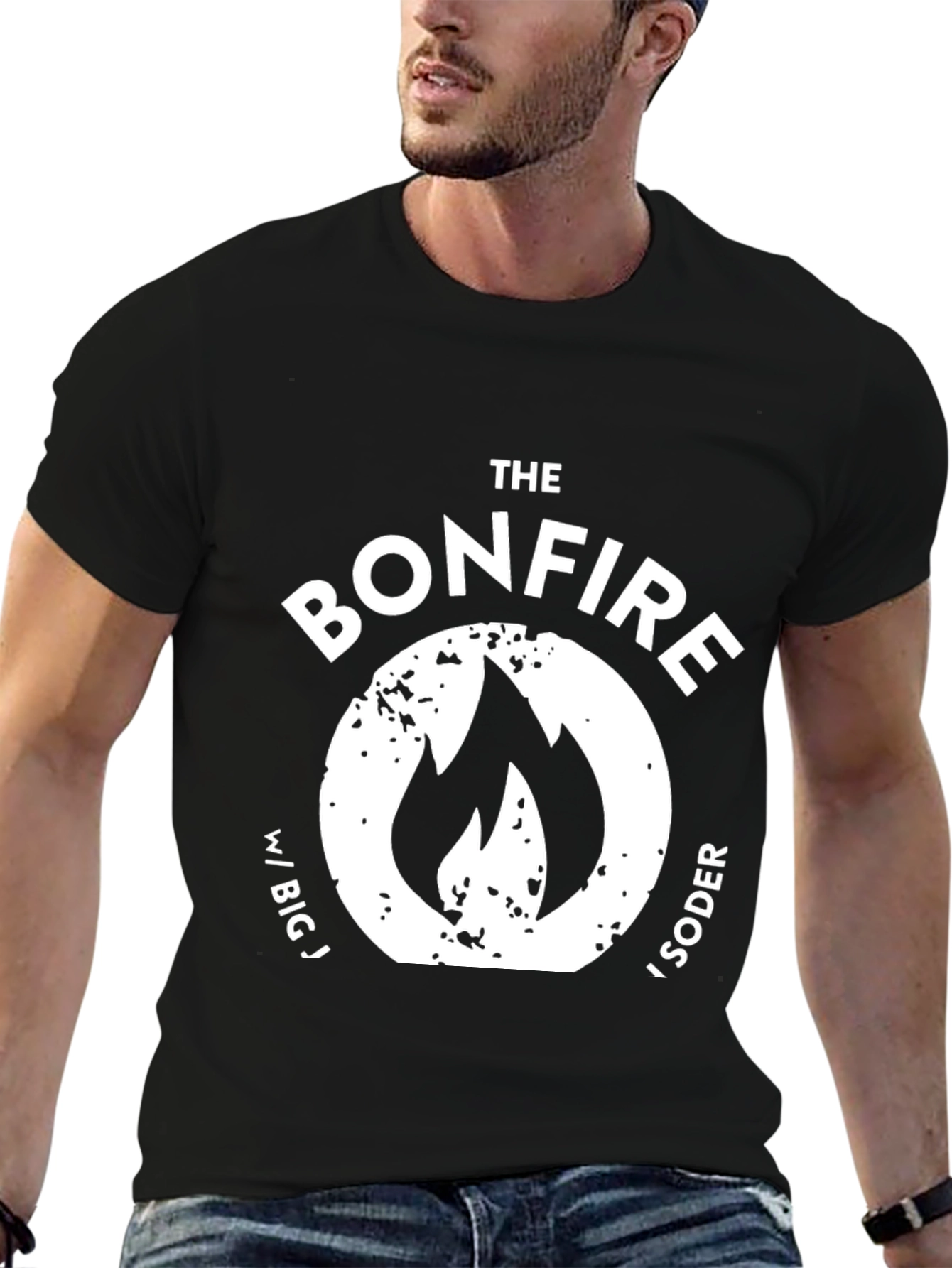 Camiseta Negra The Bonfire con Logo de Llama