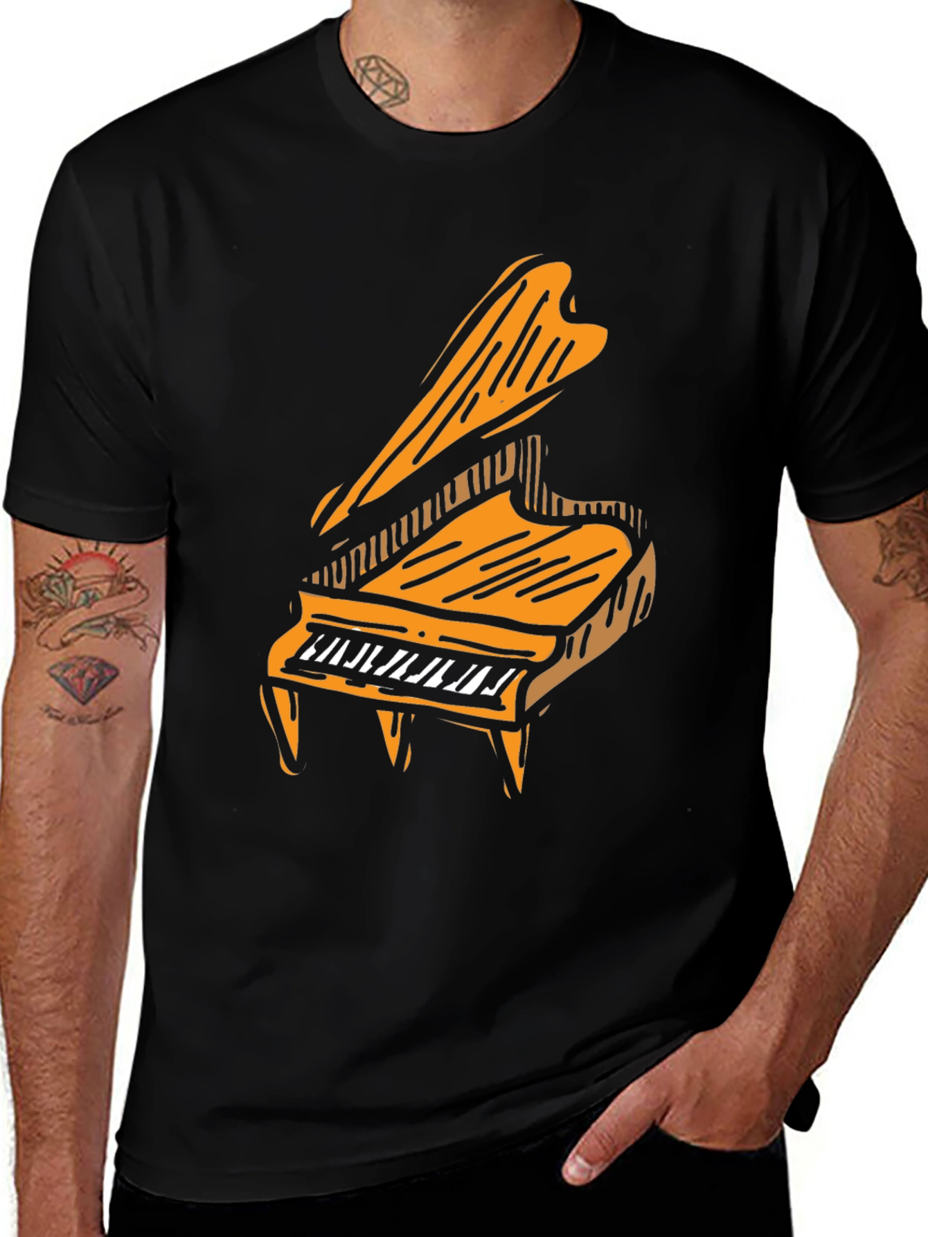 Camiseta Negra con Diseño de Piano