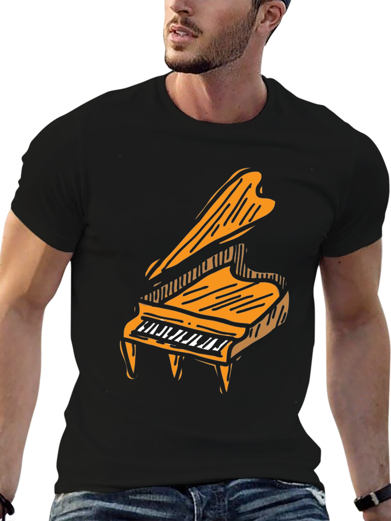 Camiseta Negra con Diseño de Piano