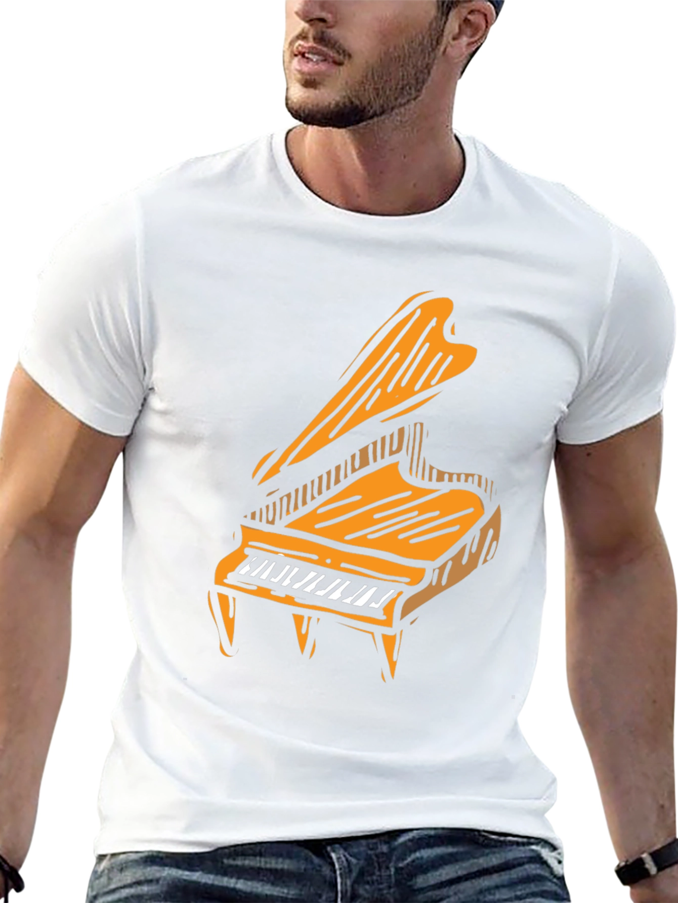 Camiseta Negra con Diseño de Piano