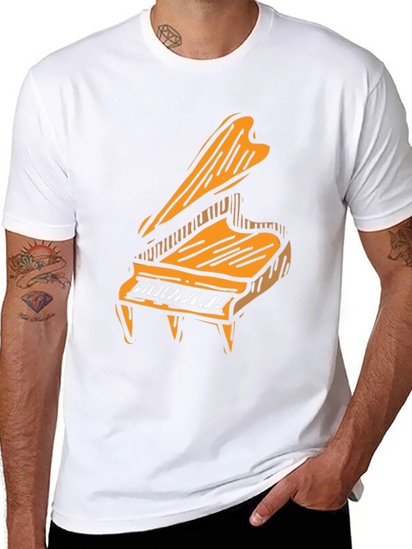 Camiseta Negra con Diseño de Piano