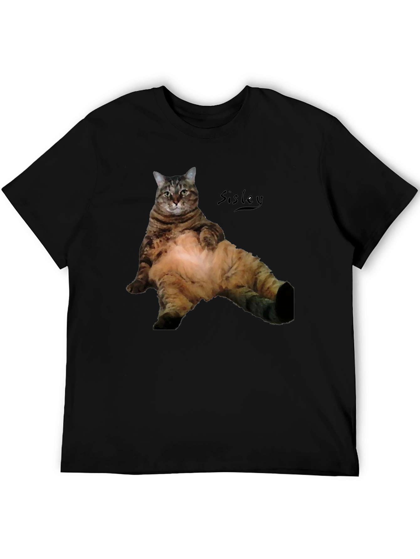 Camiseta Negra con Diseño de Gato Relajado