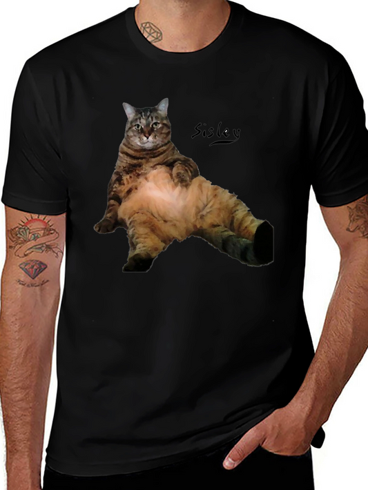 Camiseta Negra con Diseño de Gato Relajado
