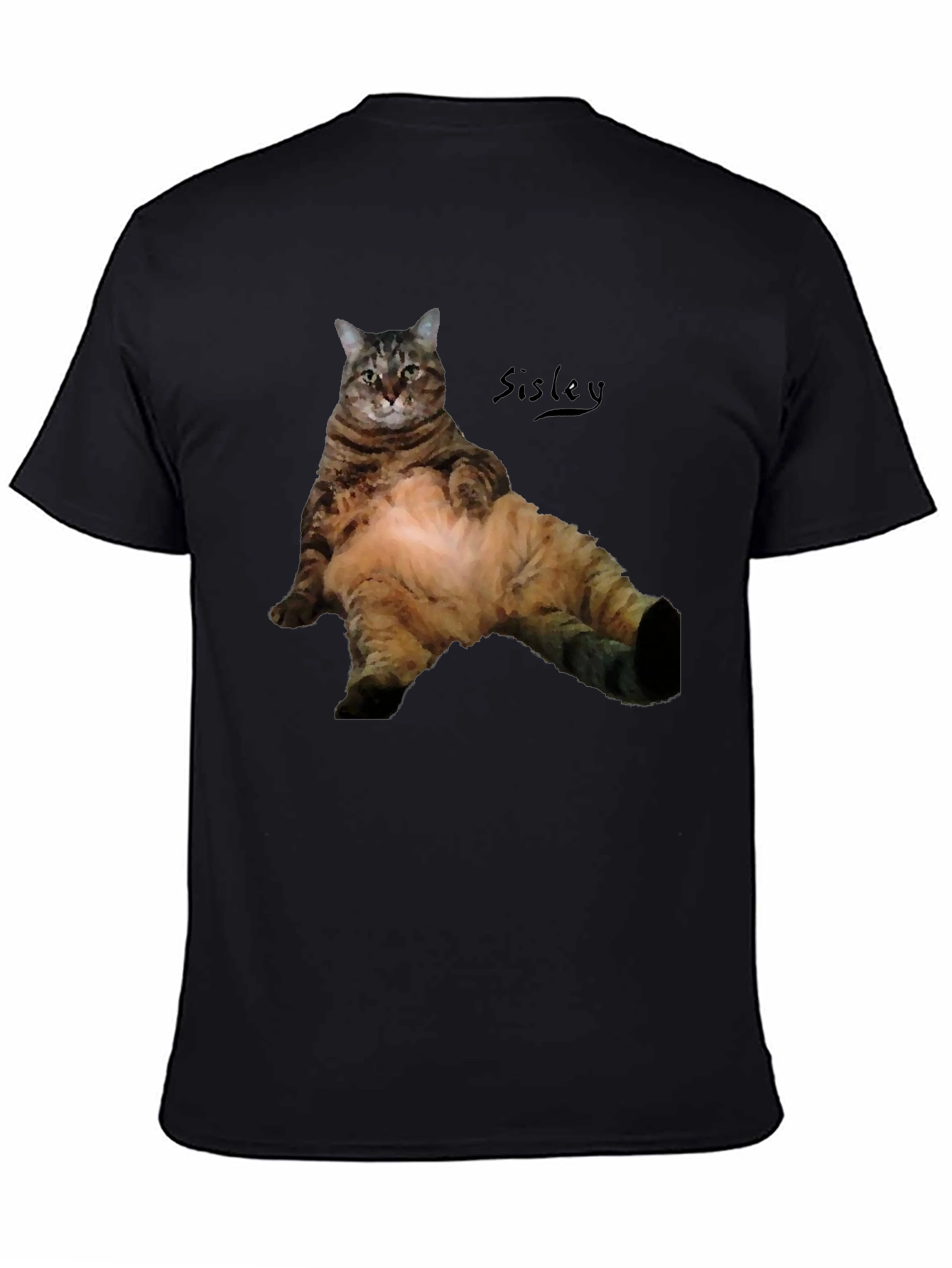 Camiseta Negra con Diseño de Gato Relajado
