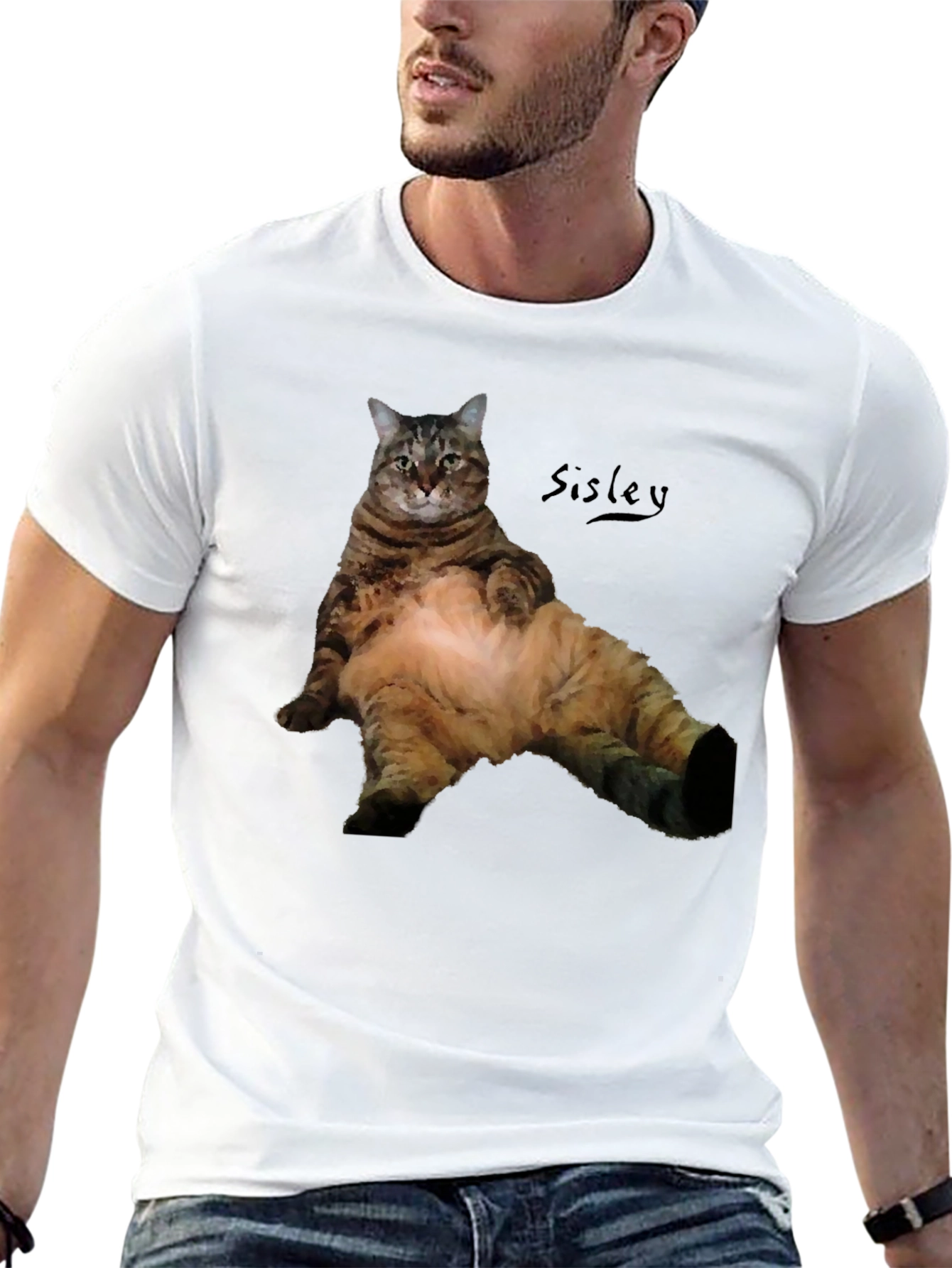 Camiseta Negra con Diseño de Gato Relajado