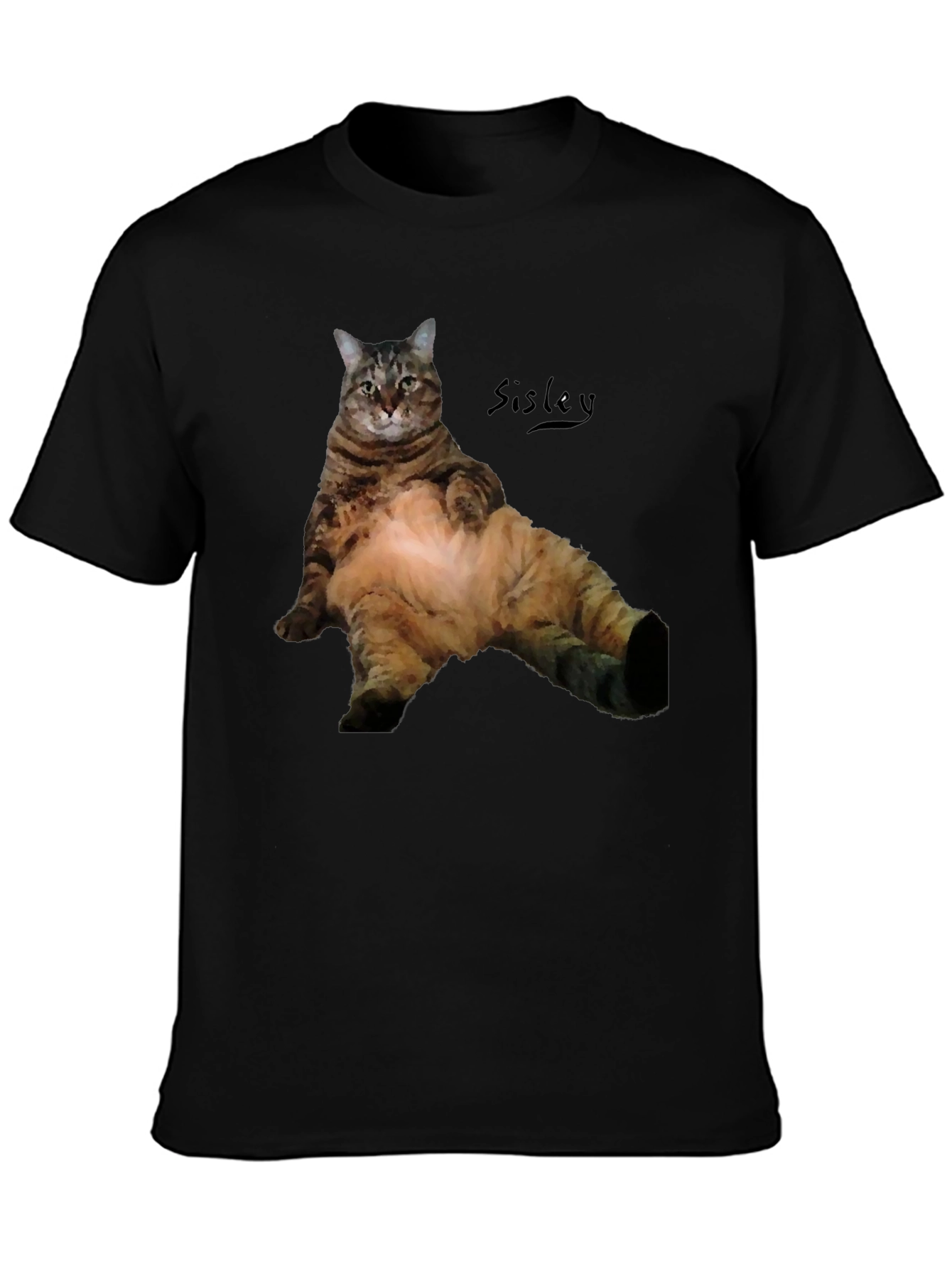 Camiseta Negra con Diseño de Gato Relajado